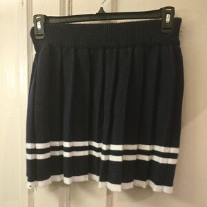 Lux Navy Knit Skater Skirt with White Stripe Hem